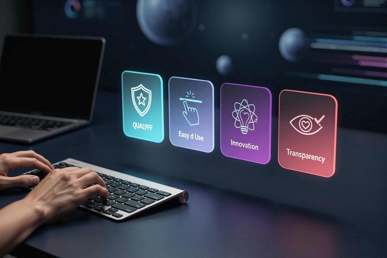 PromXAI القيم الأساسية - الجودة والابتكار والدعم في منصة البرومبتات