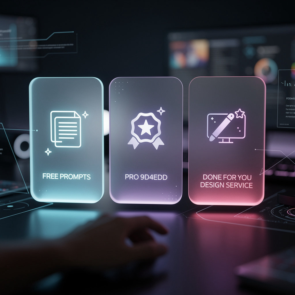 PromXAI ثلاثة مسارات لتصميم إعلانات المنتجات الاحترافية - برومبتات مجانية وPro وخدمة التصميم المخصص